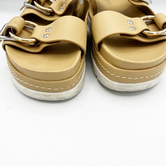 J Slides Baha Leather Chunky Platform Big Buckle Slide Tan Sandals Size 9 - Picture 4 of 8